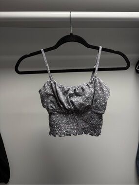 Smocked Floral Crop Cami Top in Purple/Grey